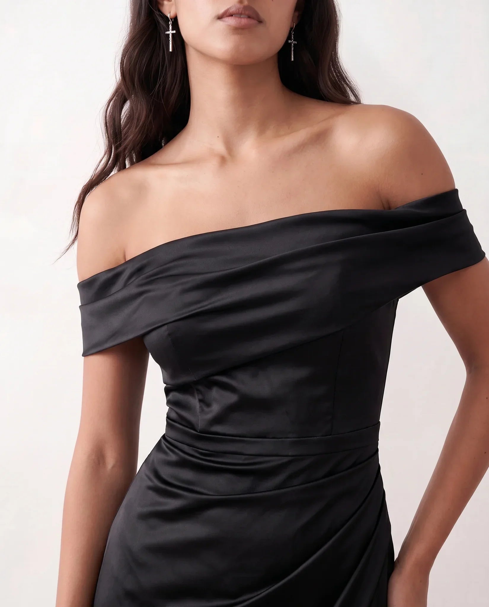 Women's Off Shoulder Maxi Dress Wedding Guest Dresses Glossy Finish