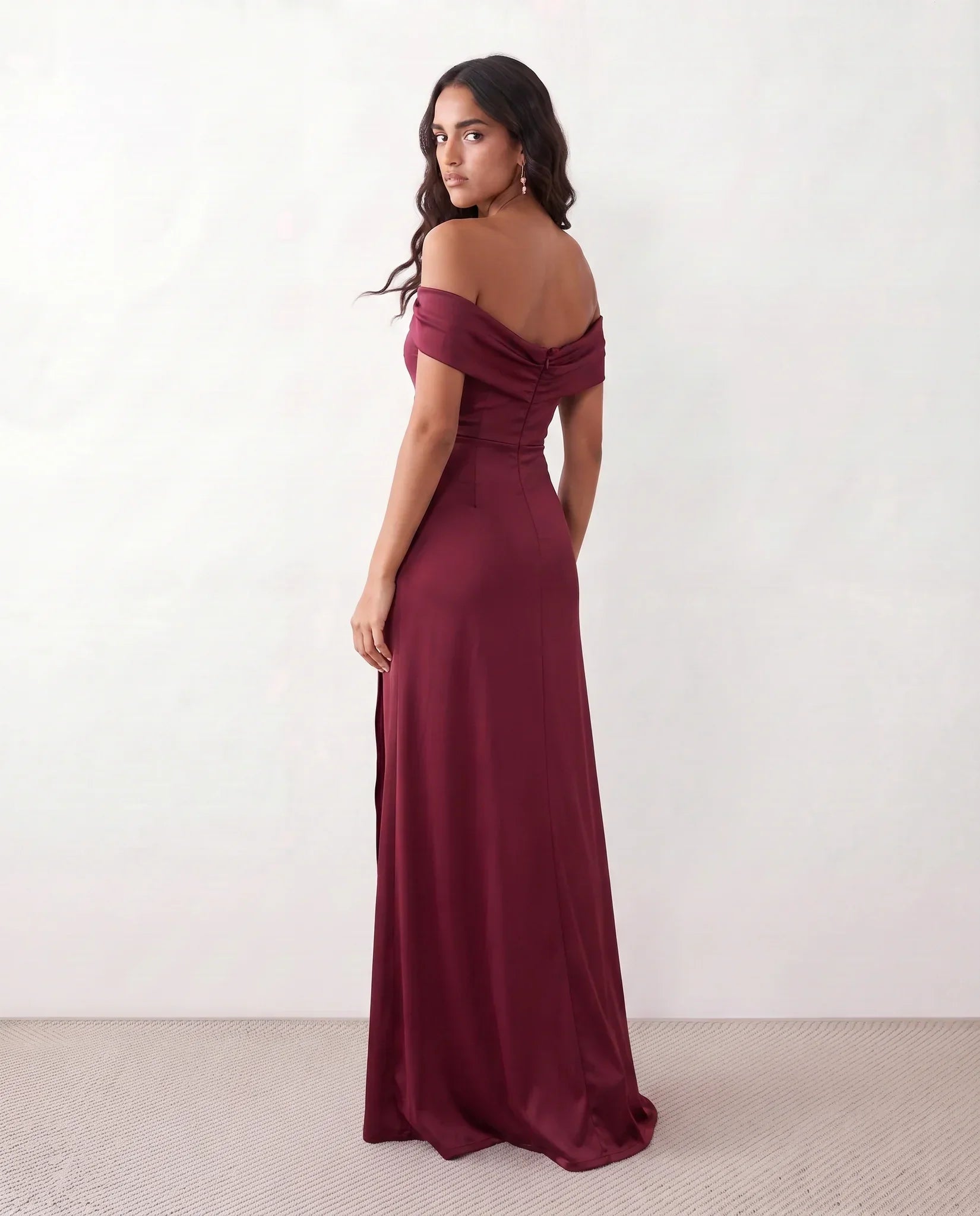 Women's Off Shoulder Maxi Dress Wedding Guest Dresses Glossy Finish