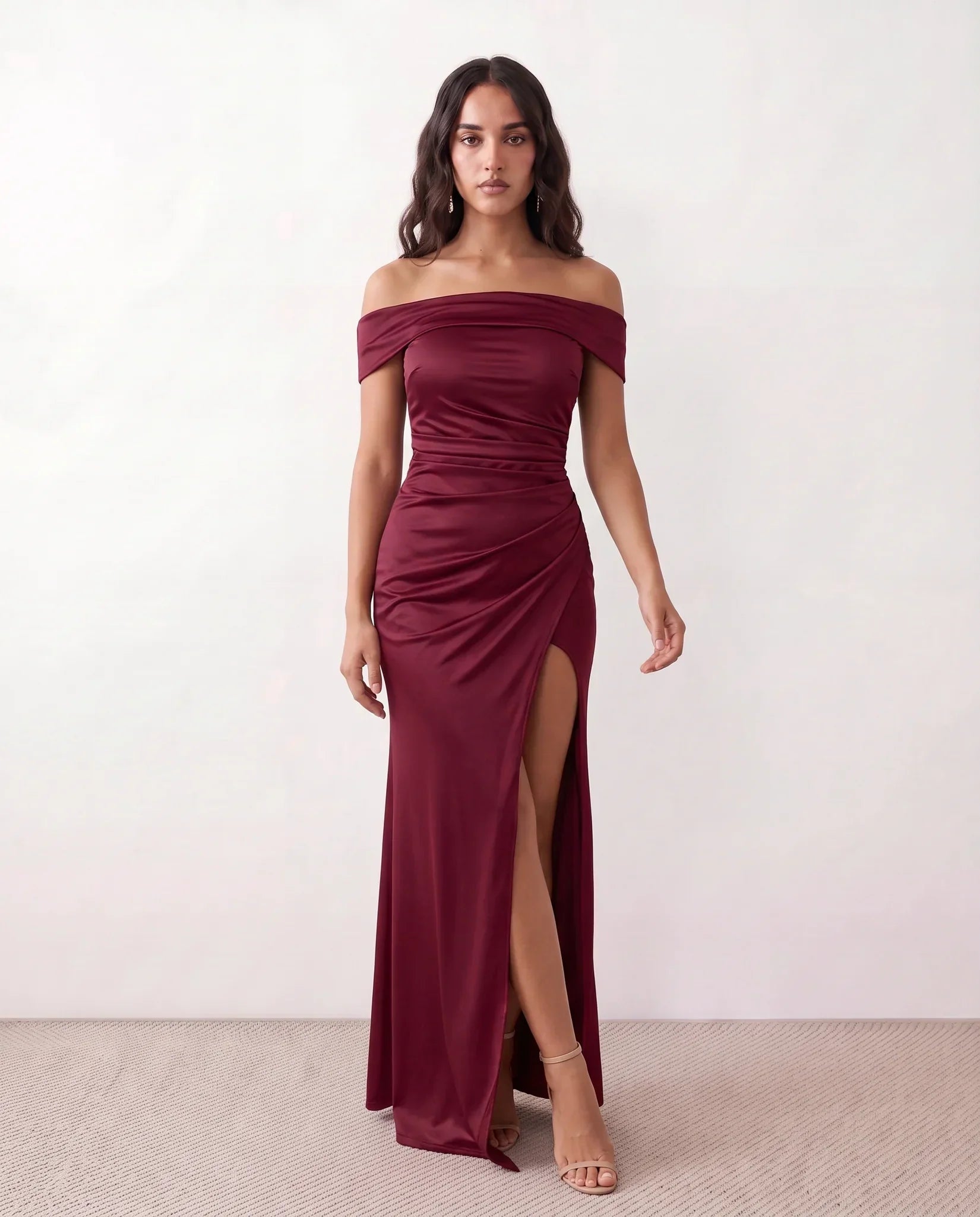 Women's Off Shoulder Maxi Dress Wedding Guest Dresses Glossy Finish