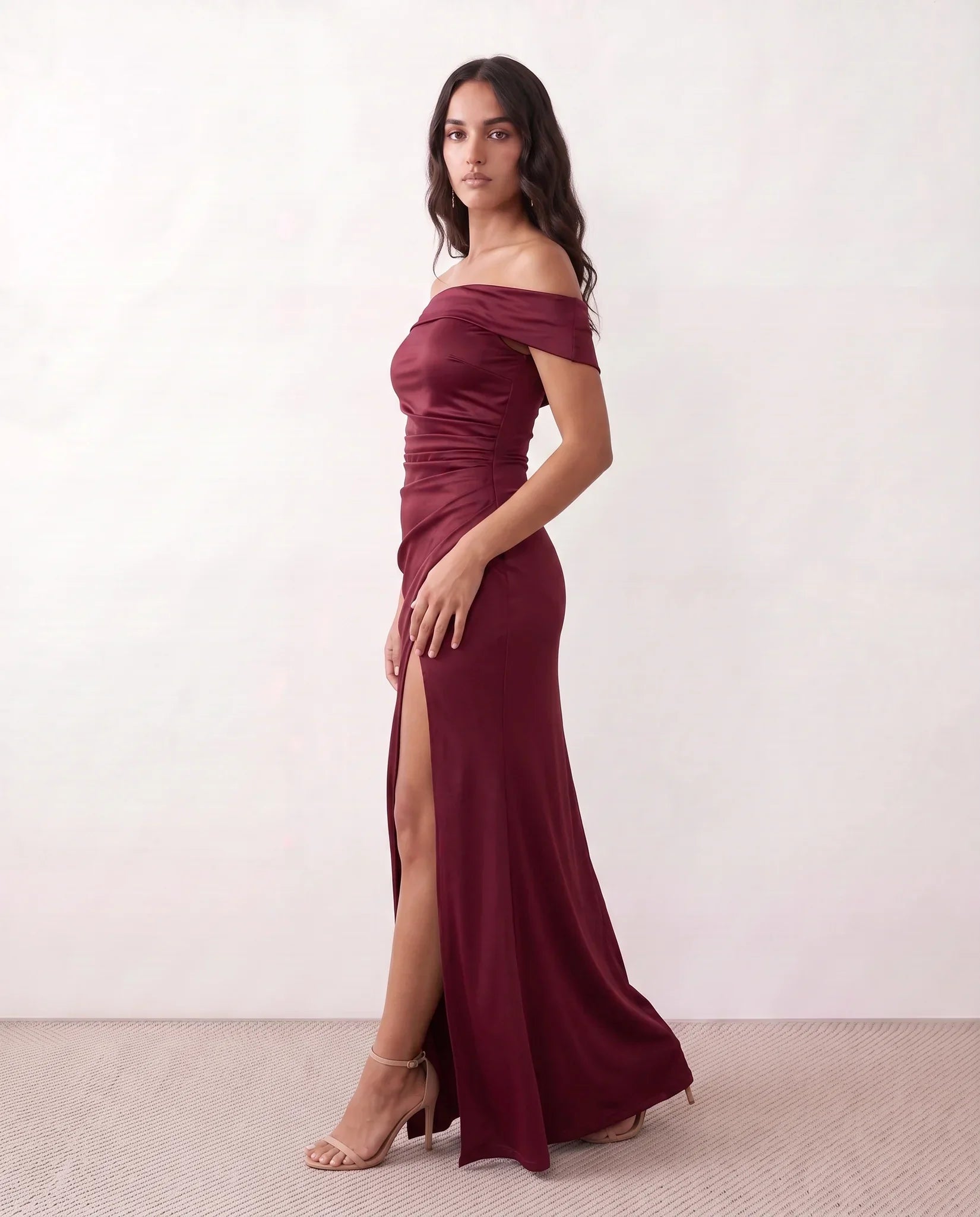 Women's Off Shoulder Maxi Dress Wedding Guest Dresses Glossy Finish