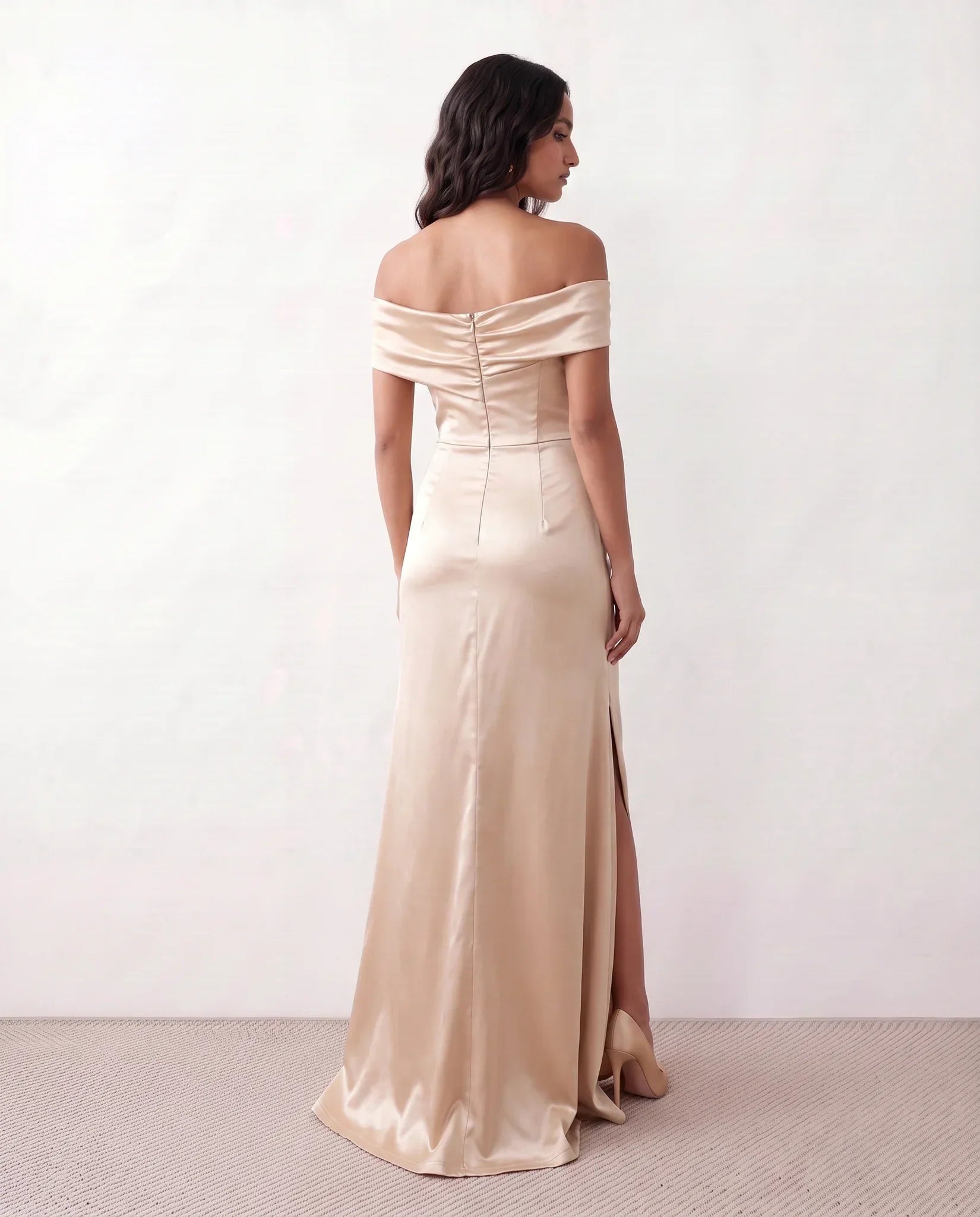 Women's Off Shoulder Maxi Dress Wedding Guest Dresses Glossy Finish