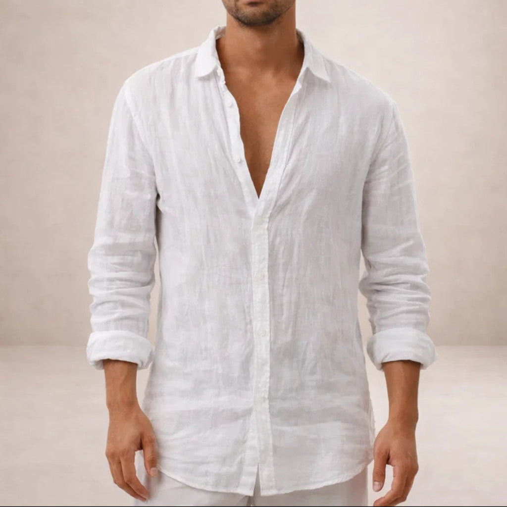 Men's Linen Shirt, Regular Fit Open Collar