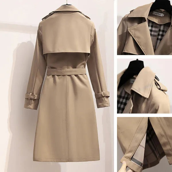 Long Ladies' Trench Coat with Double-Breasted Closure