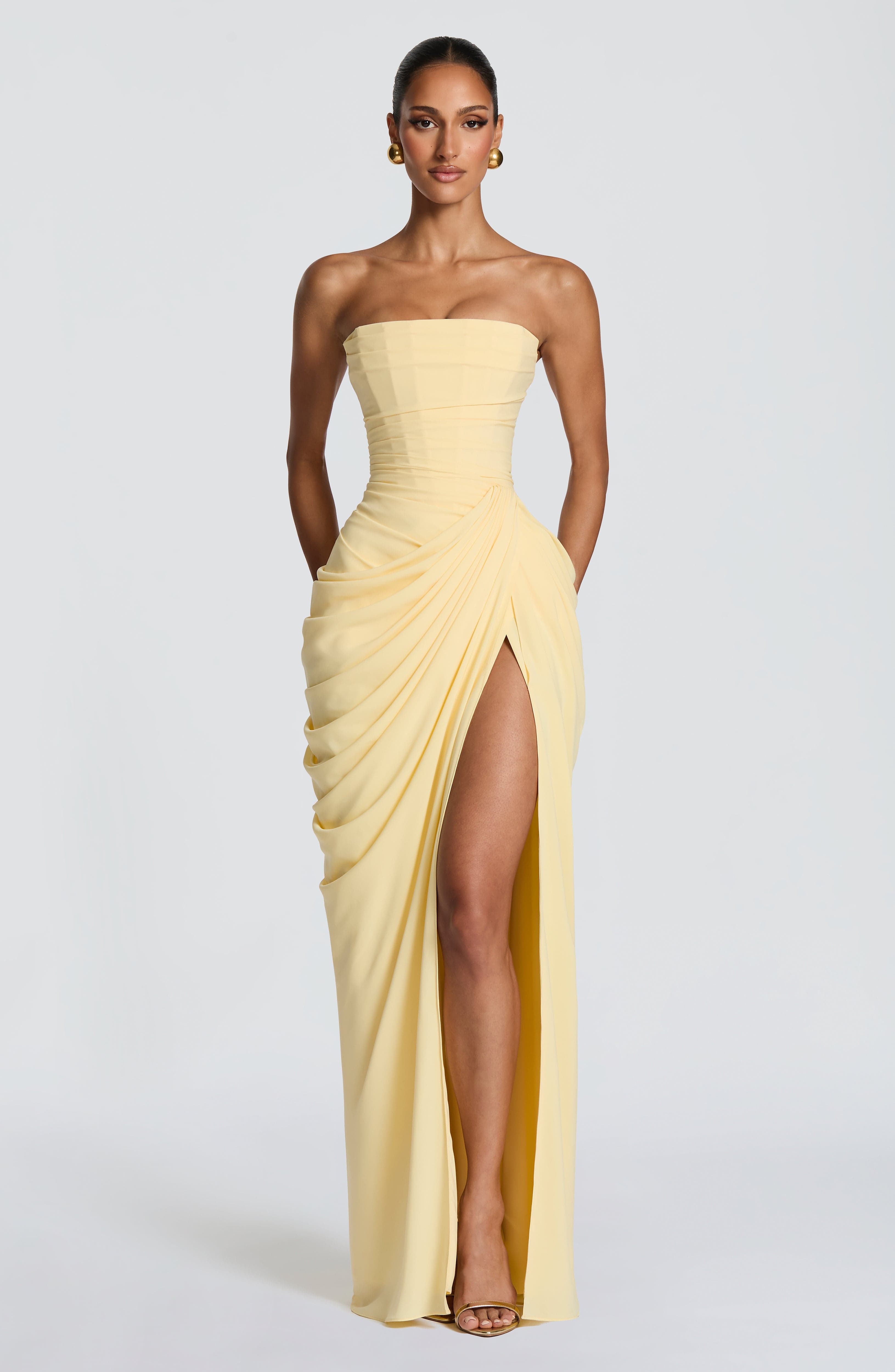 Women's Strapless Draped Maxi Dress