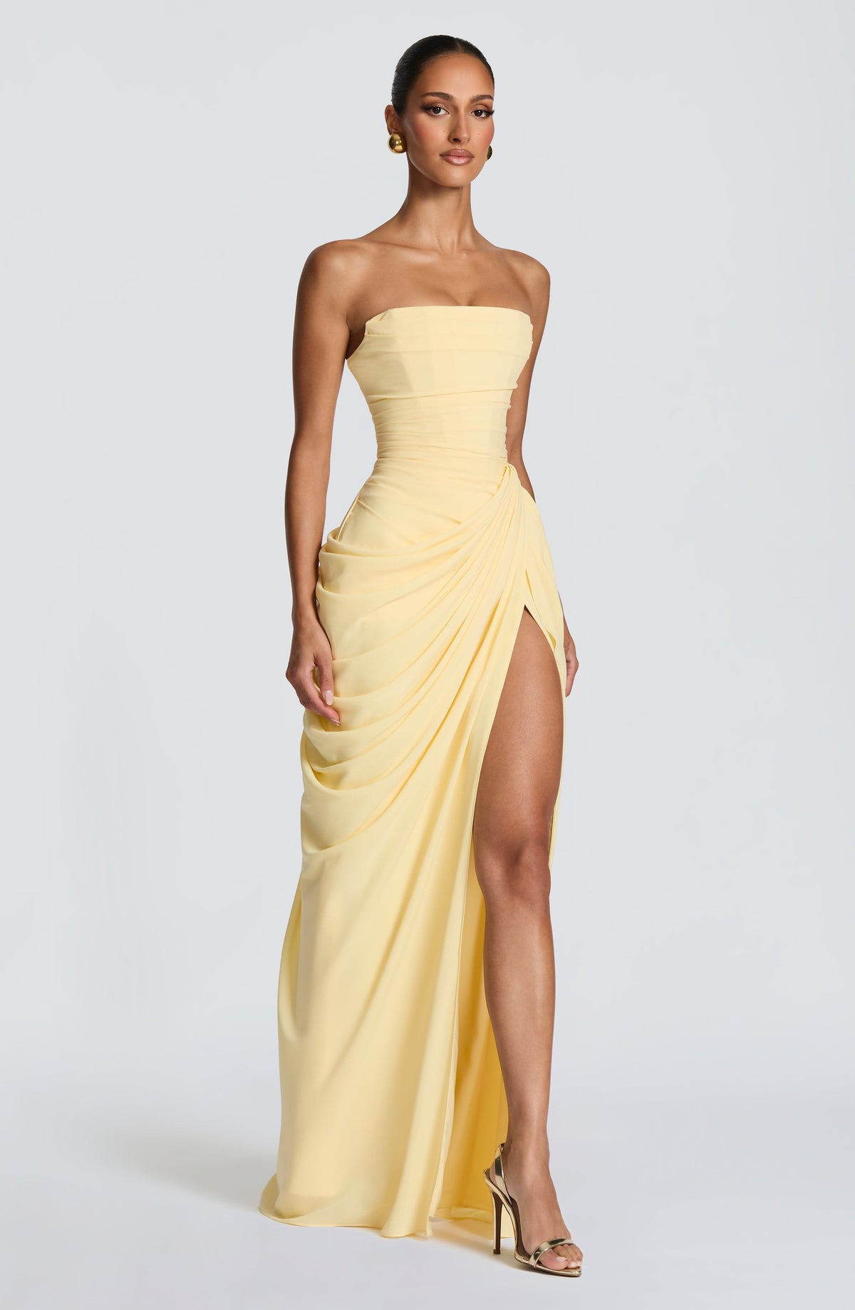 Women's Strapless Draped Maxi Dress