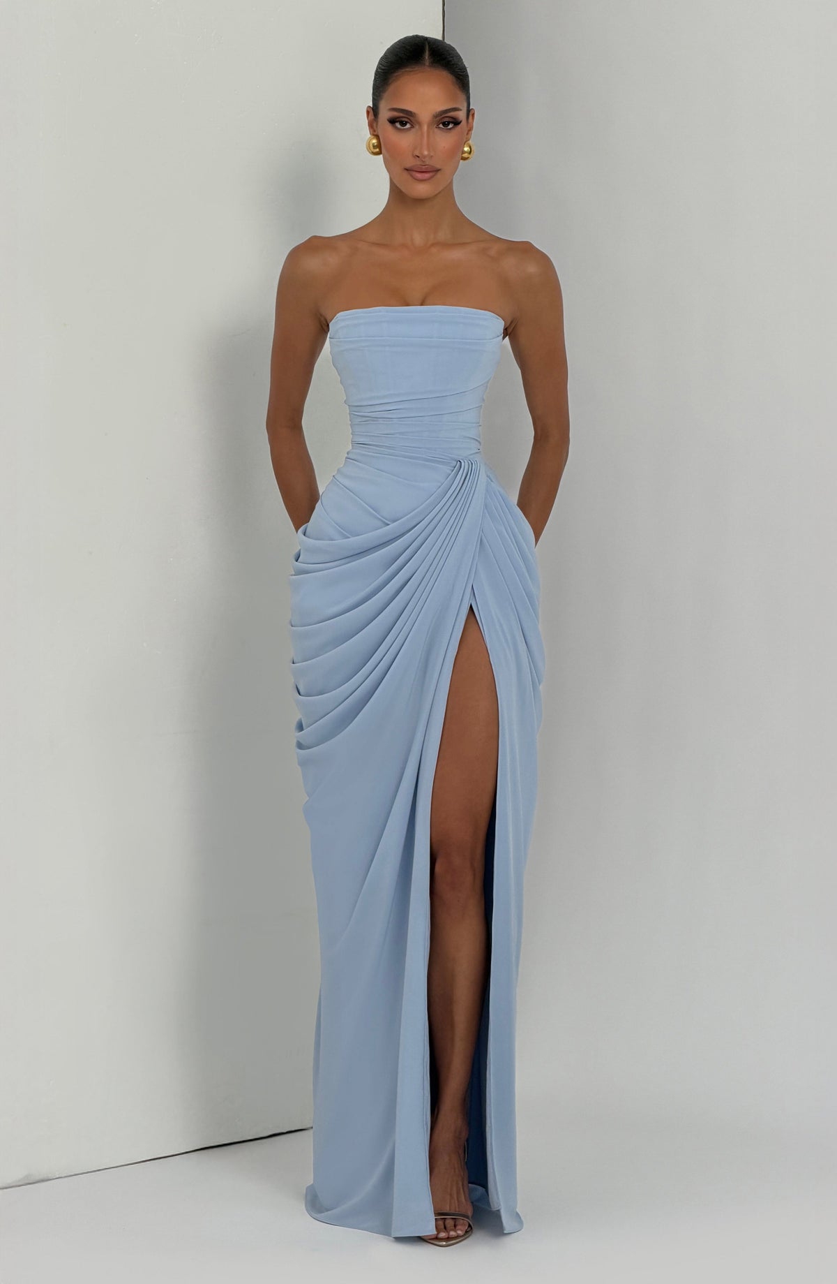 Women's Strapless Draped Maxi Dress