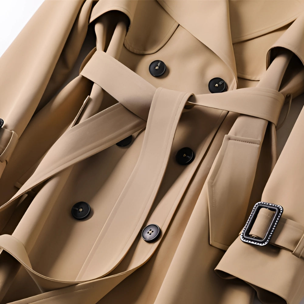 Long Ladies' Trench Coat with Double-Breasted Closure