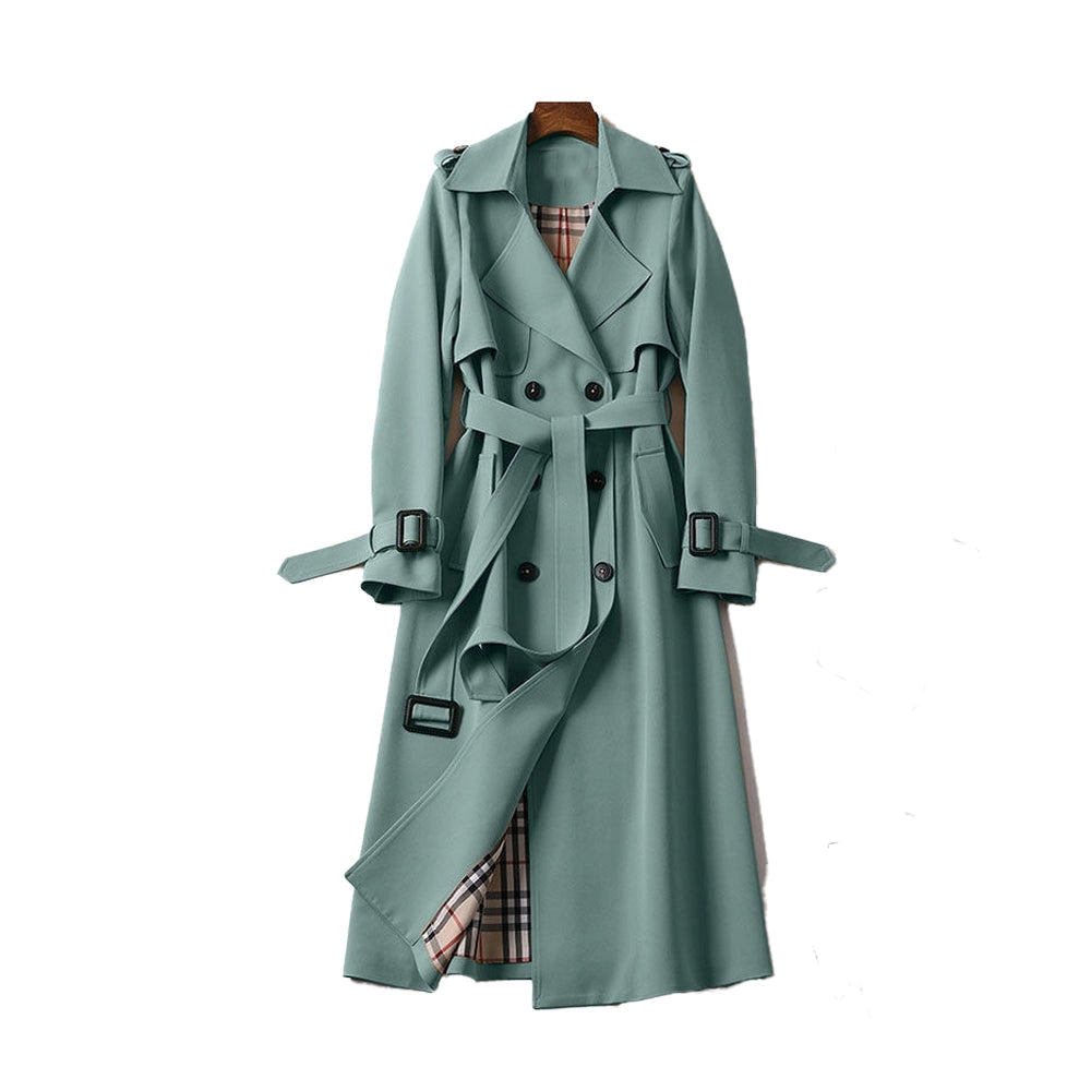 Long Ladies' Trench Coat with Double-Breasted Closure