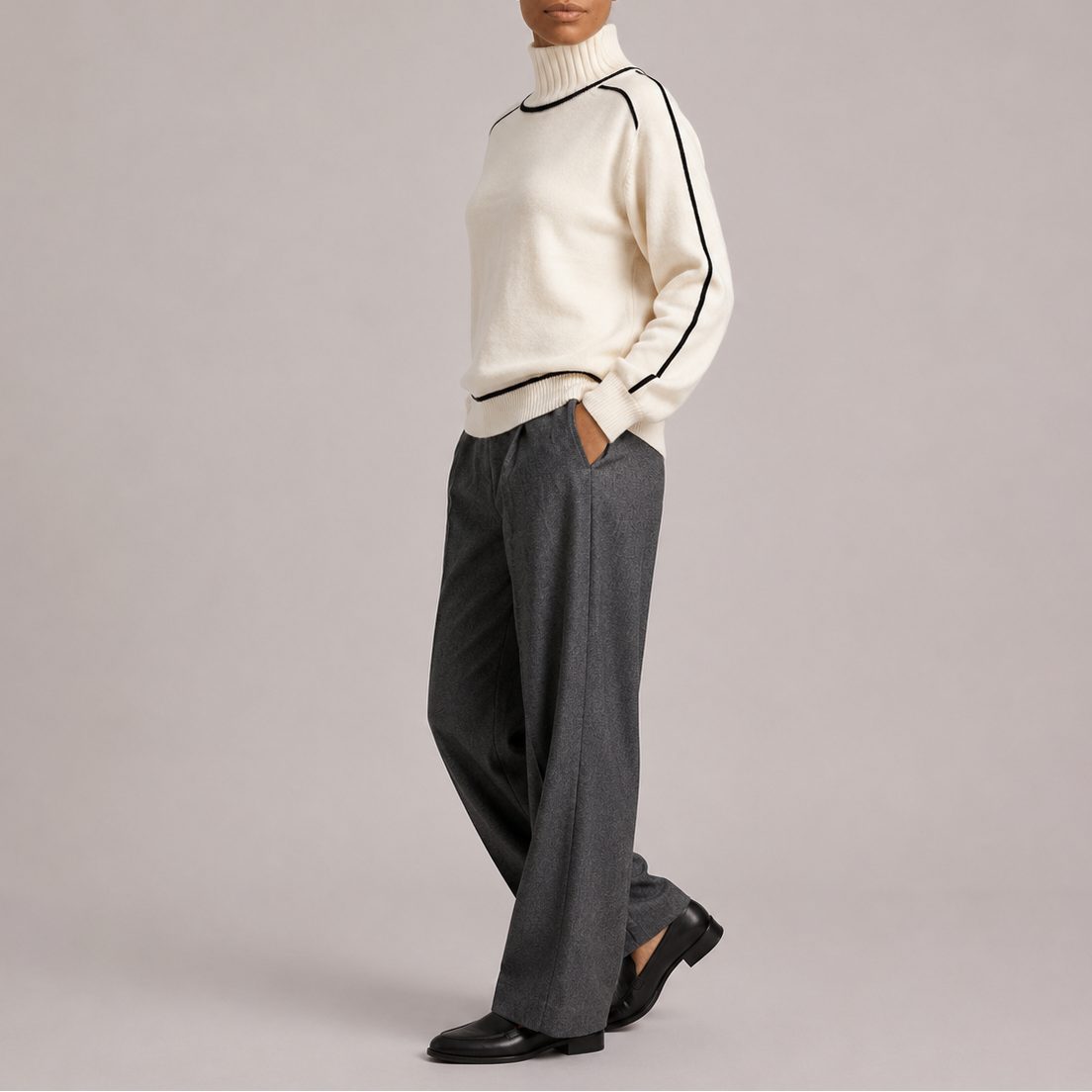 Women’s Turtleneck Sweater – Contrast Trim Knit Jumper