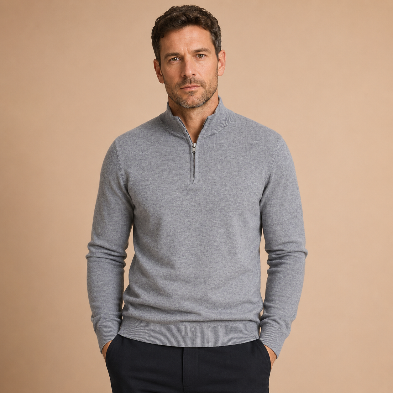 Men's Half Zip Jumper - Pullover with Zip and High Collar