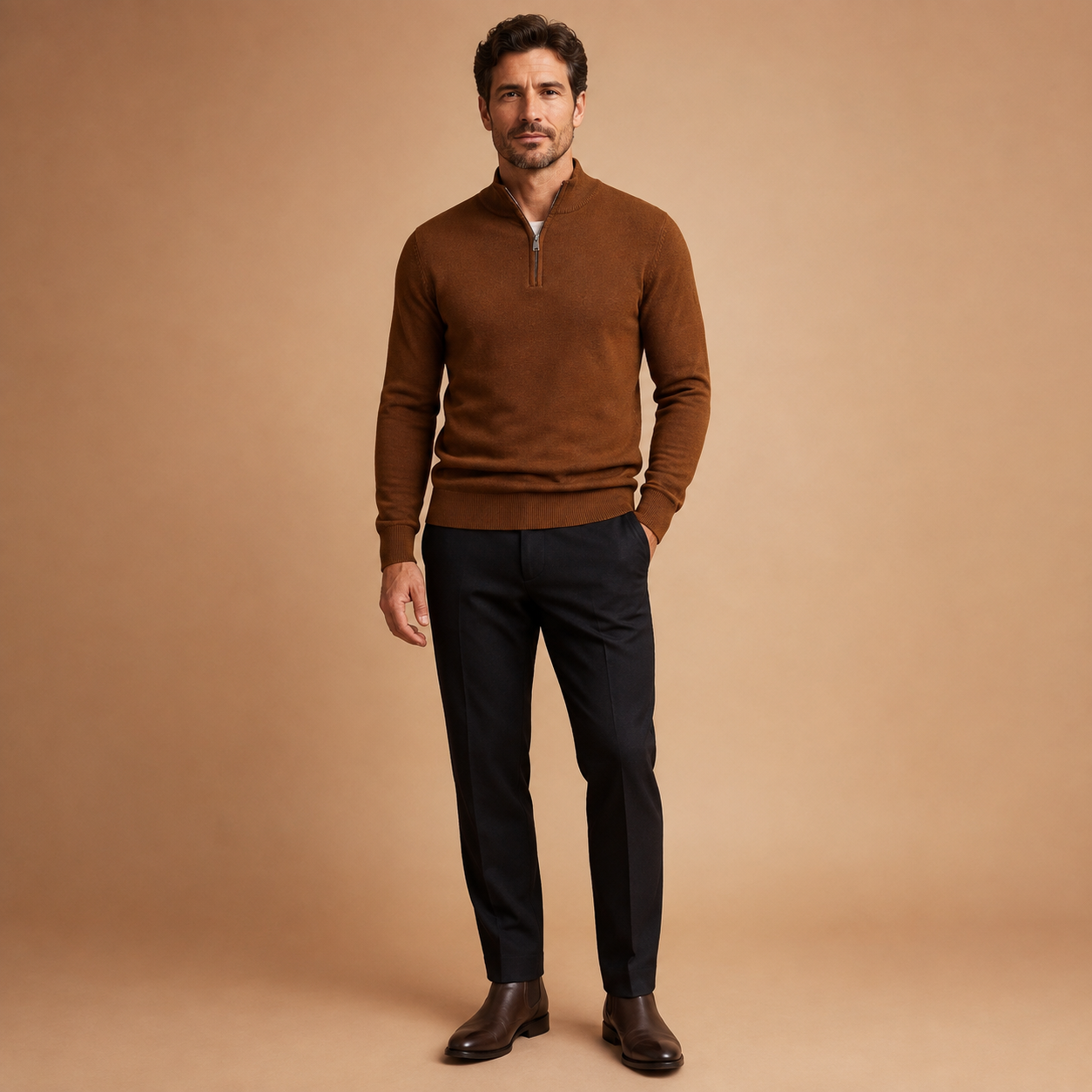 Men's Half Zip Jumper - Pullover with Zip and High Collar