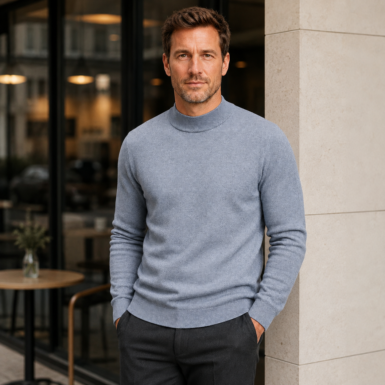 Men's Fine Knit Jumper - Roll Neck Pullover with Long Sleeves