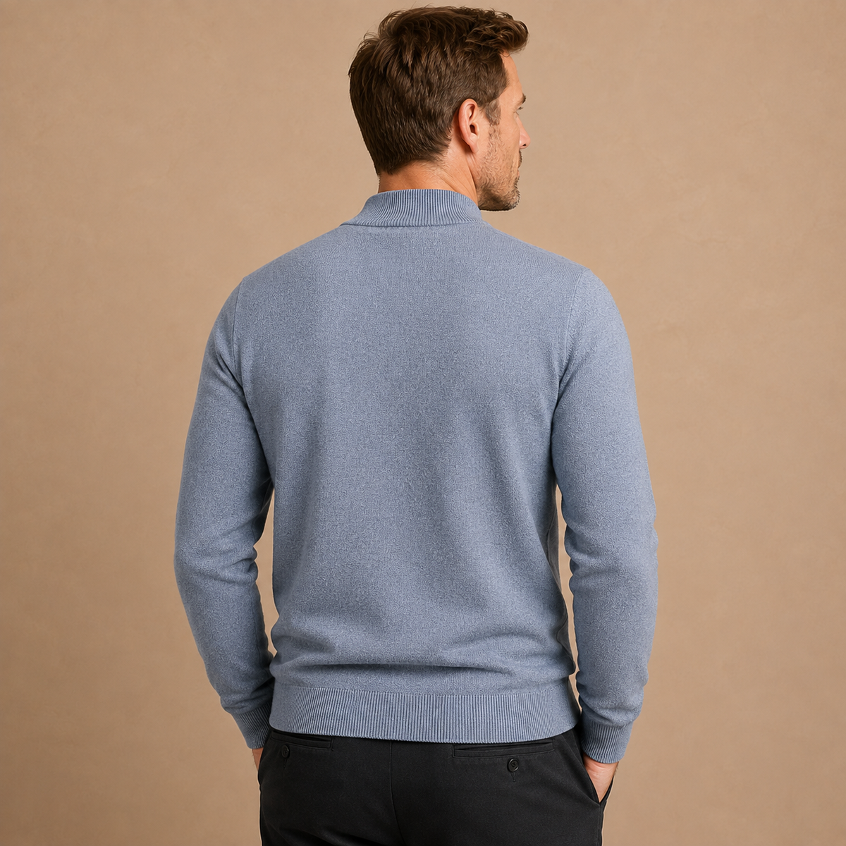 Men's Fine Knit Jumper - Roll Neck Pullover with Long Sleeves
