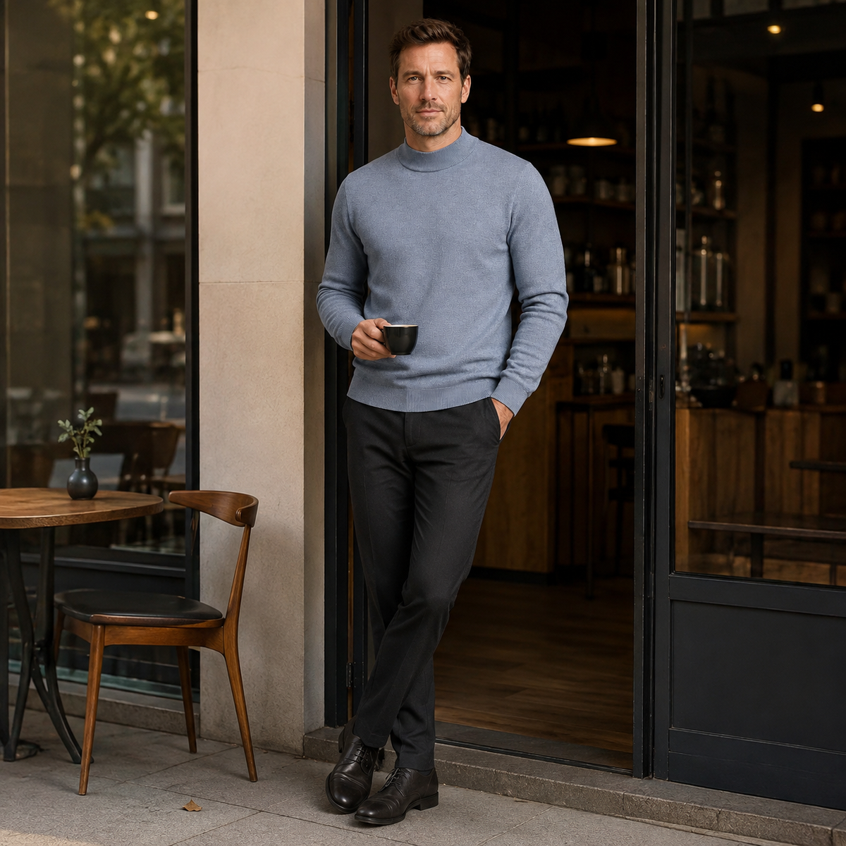 Men's Fine Knit Jumper - Roll Neck Pullover with Long Sleeves