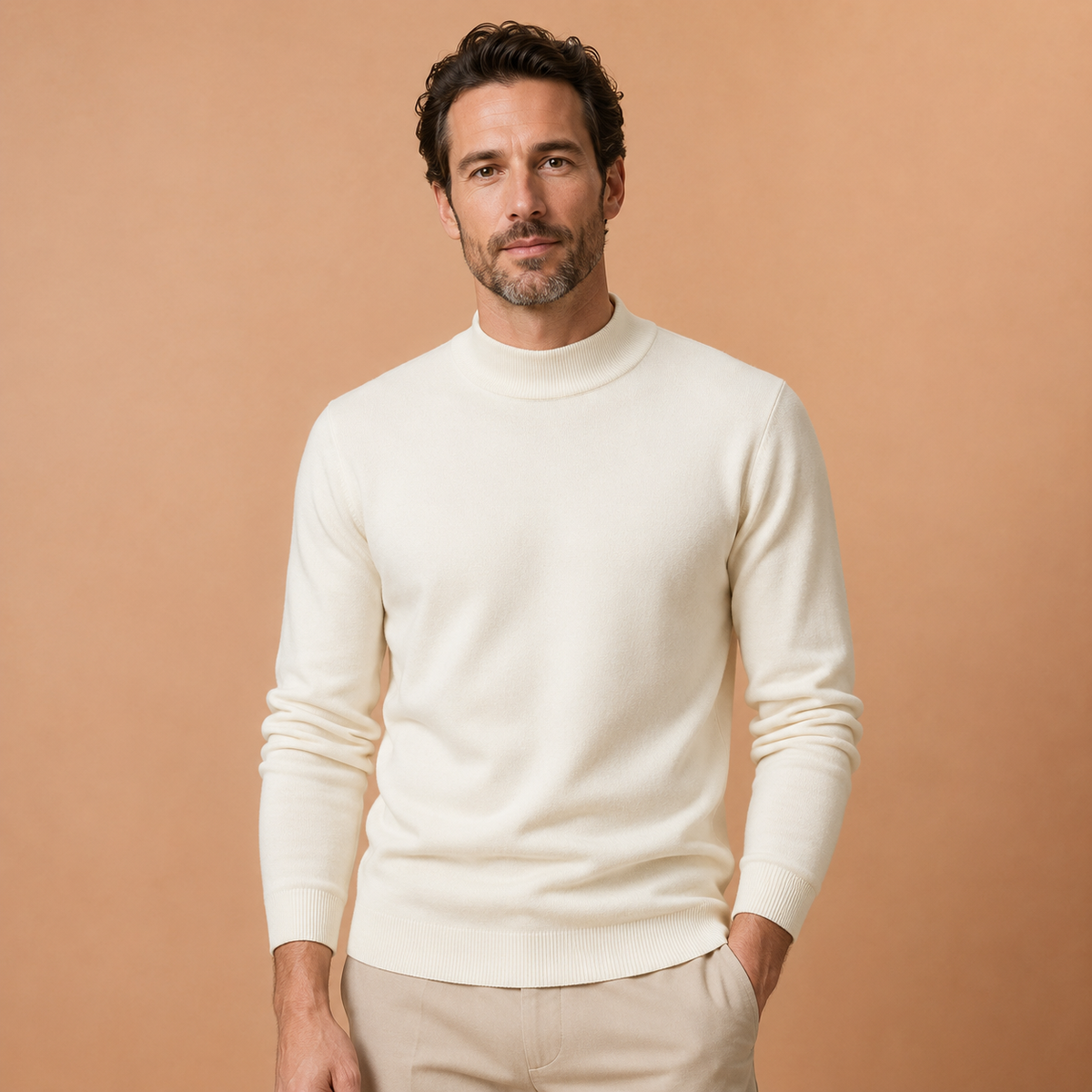 Men's Fine Knit Jumper - Roll Neck Pullover with Long Sleeves