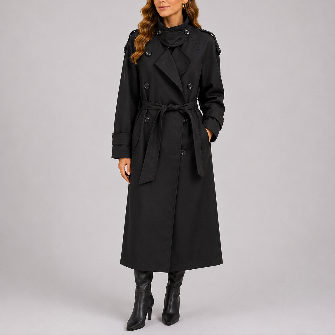 Women's Tailored Trench Coat with Waist Belt