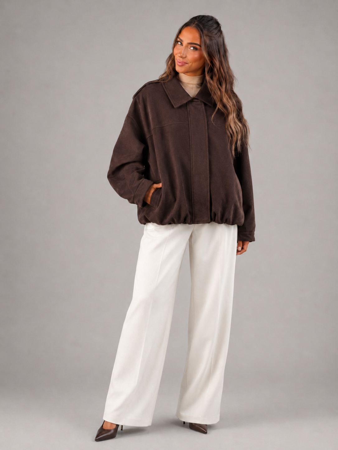 Oversized Synthetic Suede Shirt Jacket for Women Autumn