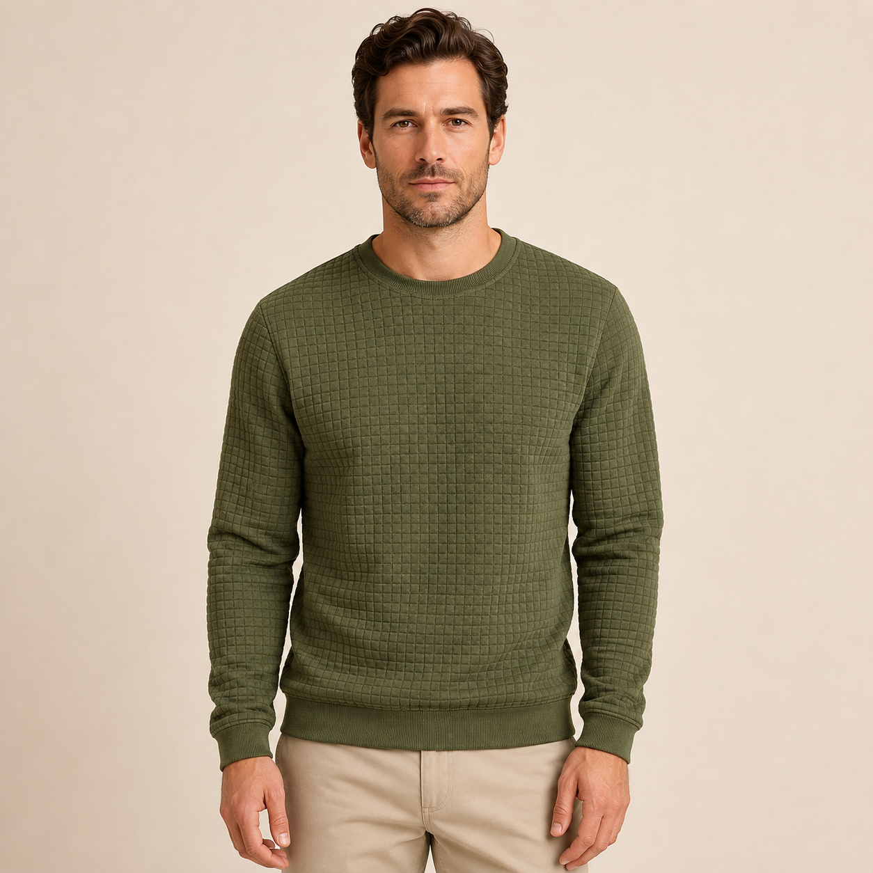 Men's Padded Jumper - Sweater with Round Neck and Long Sleeves