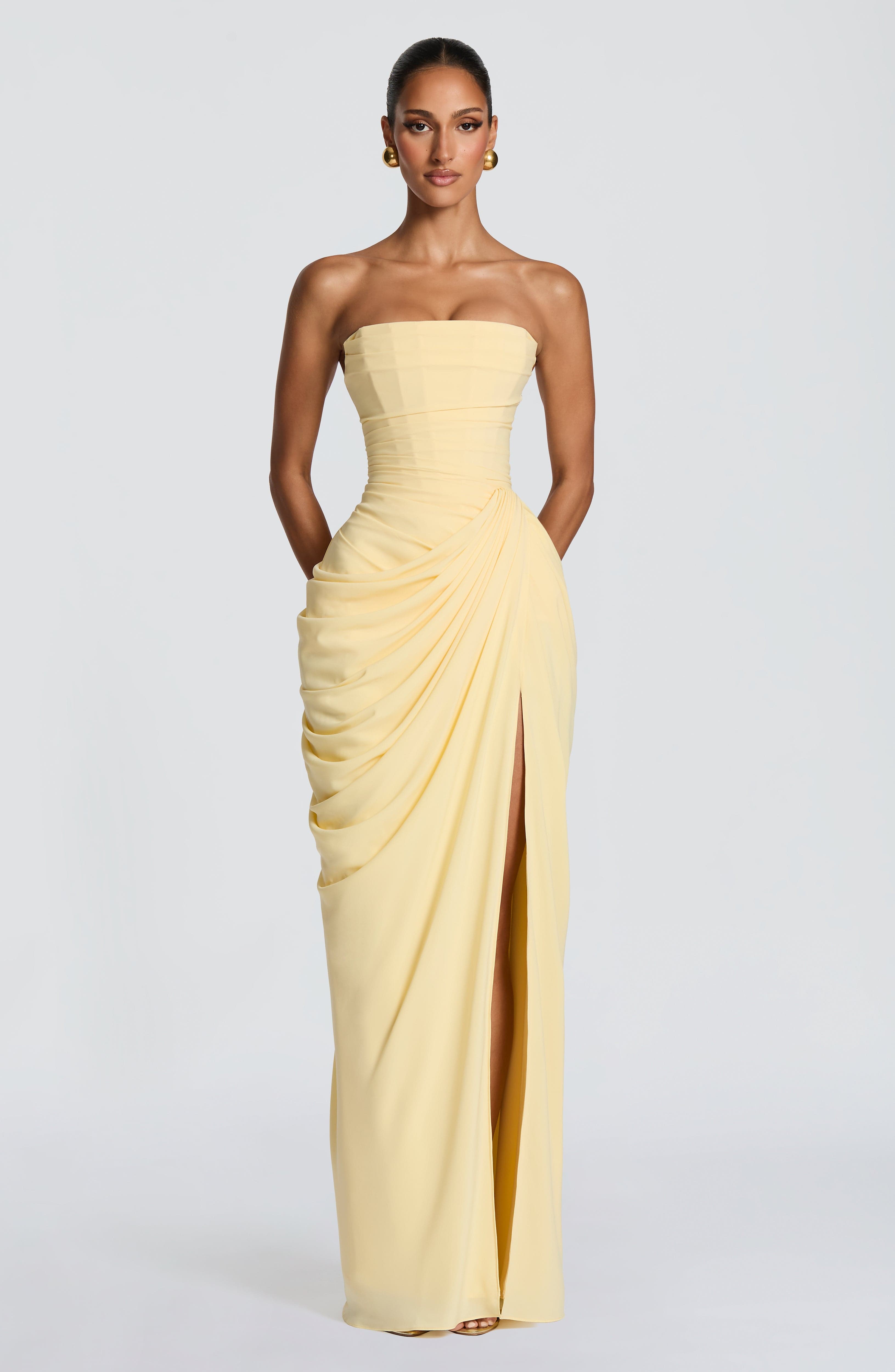 Strapless Maxi Dress with Ruched Waist for Women