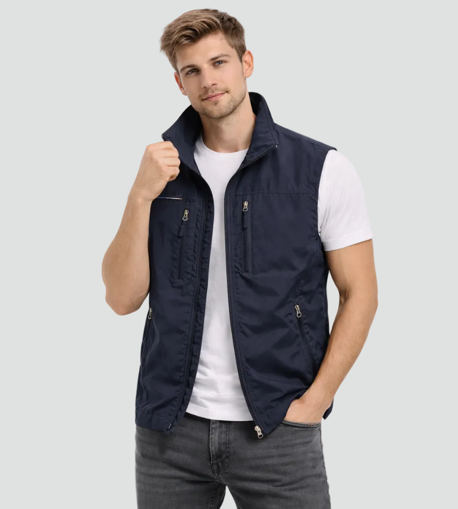Men's Bodywarmer with Zip and Stand-Up Collar Outdoor Vest