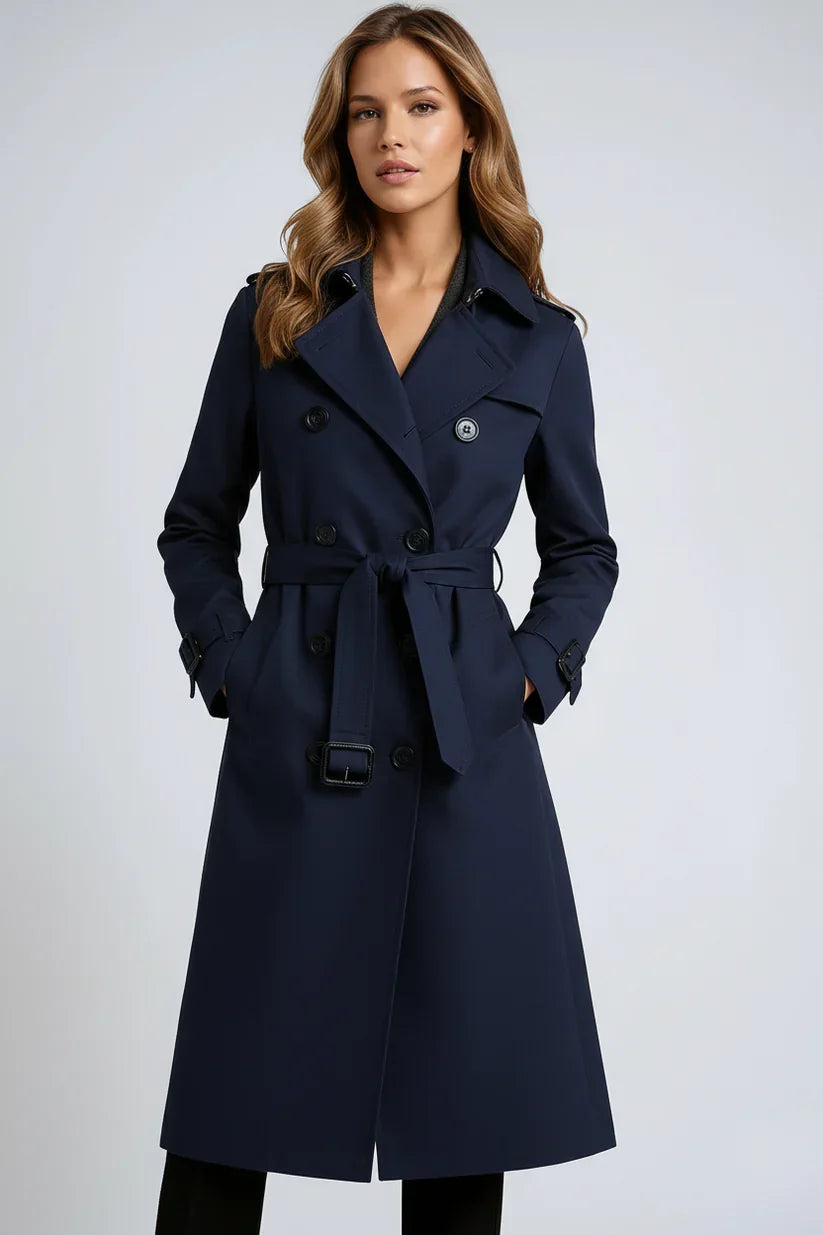 Long Ladies' Trench Coat with Double-Breasted Closure