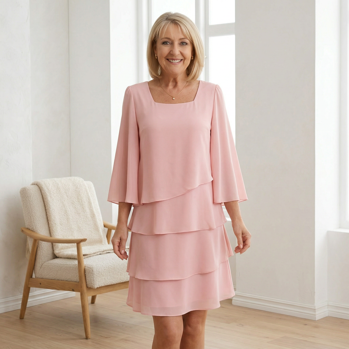 Women's Layered Chiffon Dress - Wedding Guest Dresses