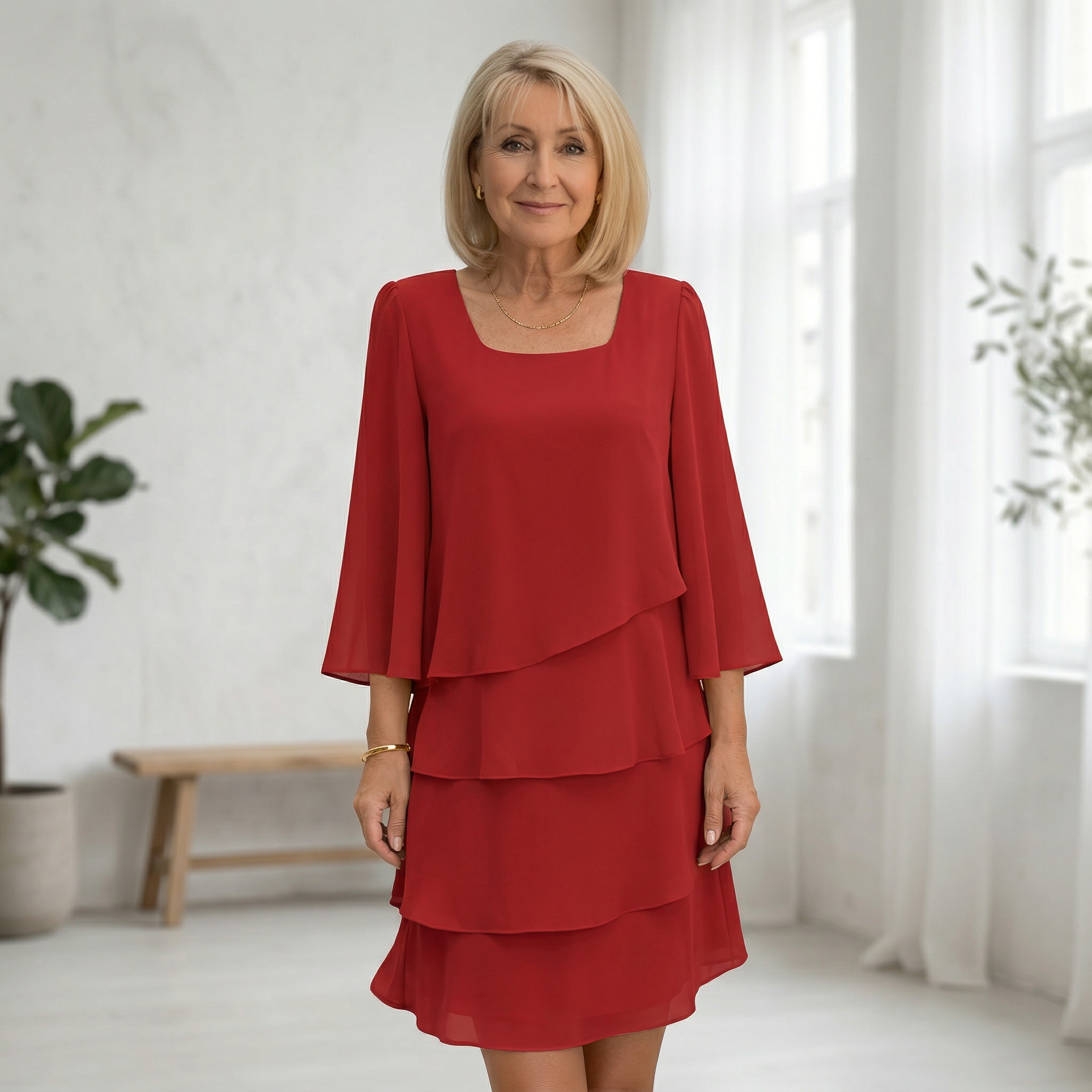 Women's Layered Chiffon Dress - Wedding Guest Dresses
