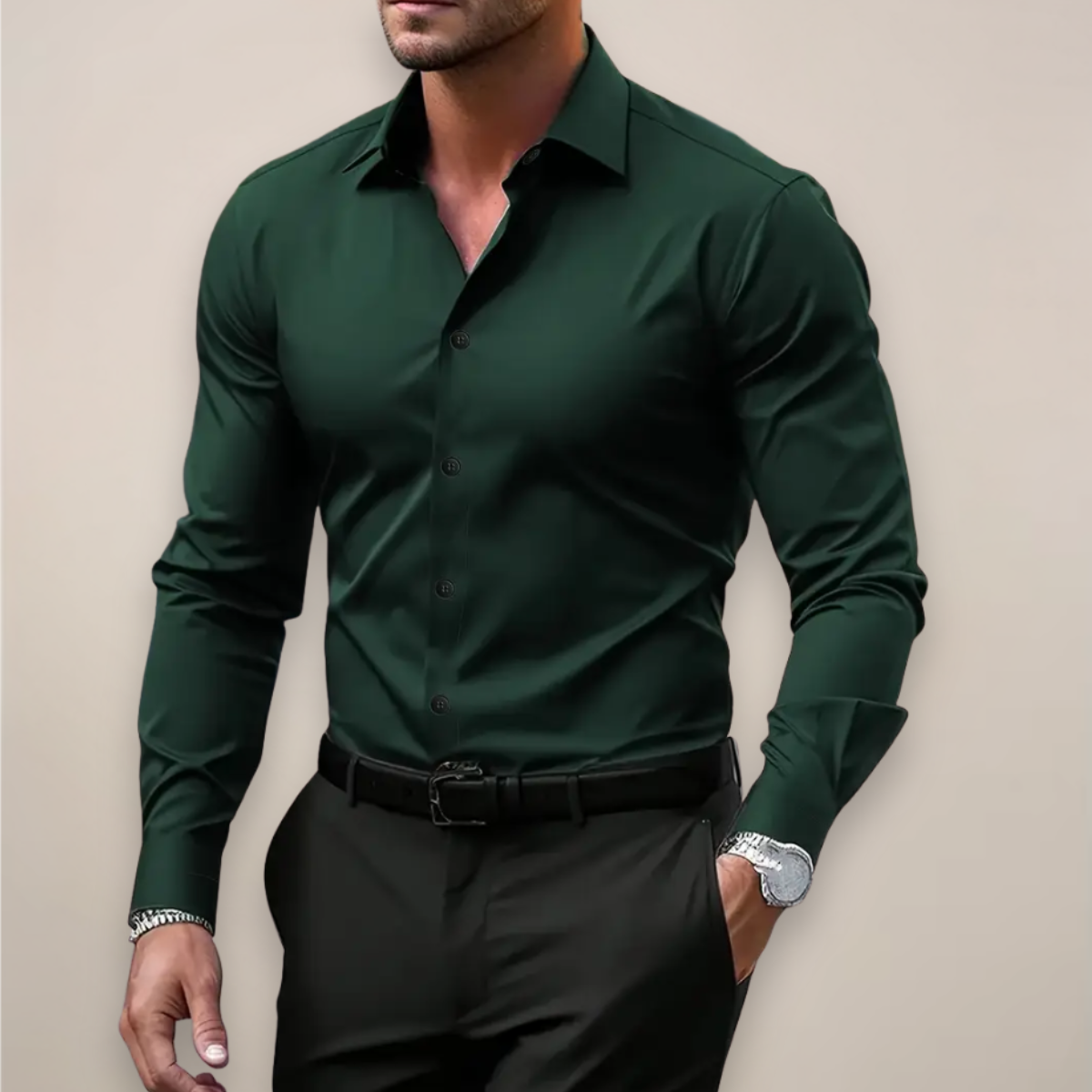 Men's Long-Sleeve Shirt, Notched Collar, Smart Casual