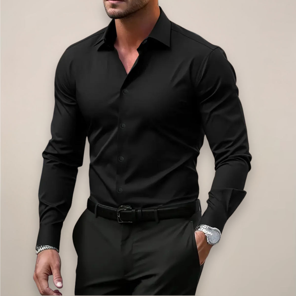 Men's Long-Sleeve Shirt, Notched Collar, Smart Casual