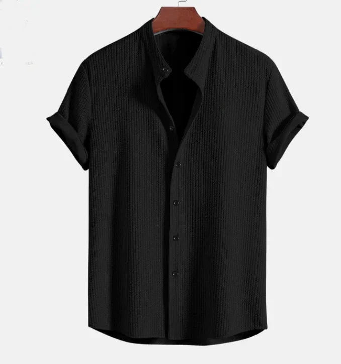 Men's Mandarin Collar Short Sleeve Shirt, Relaxed Fit