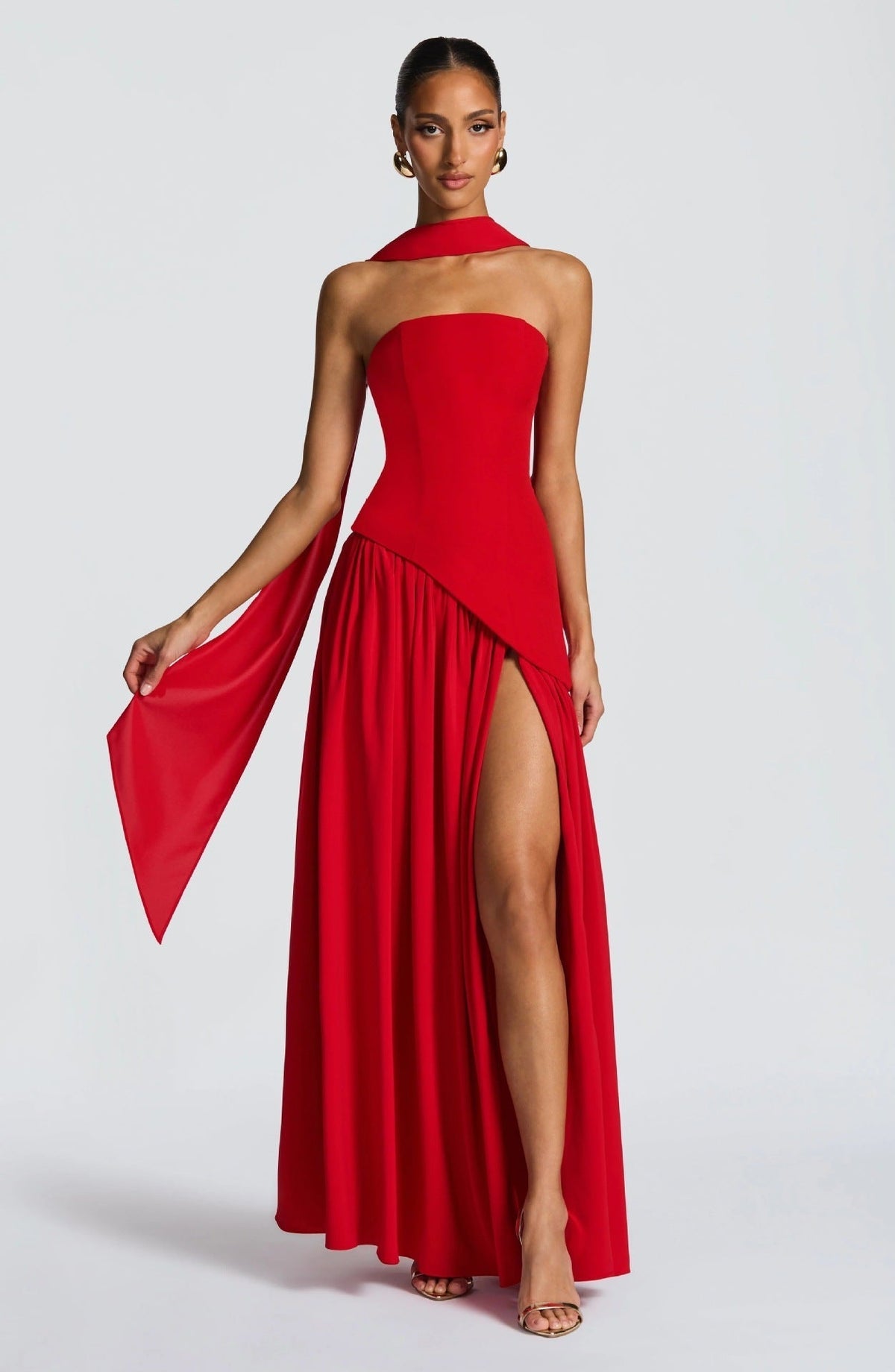 Women's Wedding Guest Strapless Maxi Dress with Leg Split