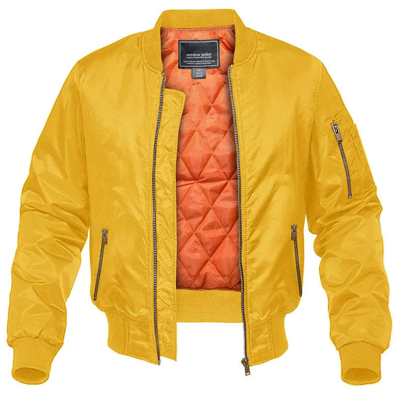Padded Bomber Jacket for Men with Lined Zip Pockets