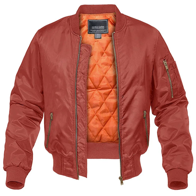 Padded Bomber Jacket for Men with Lined Zip Pockets