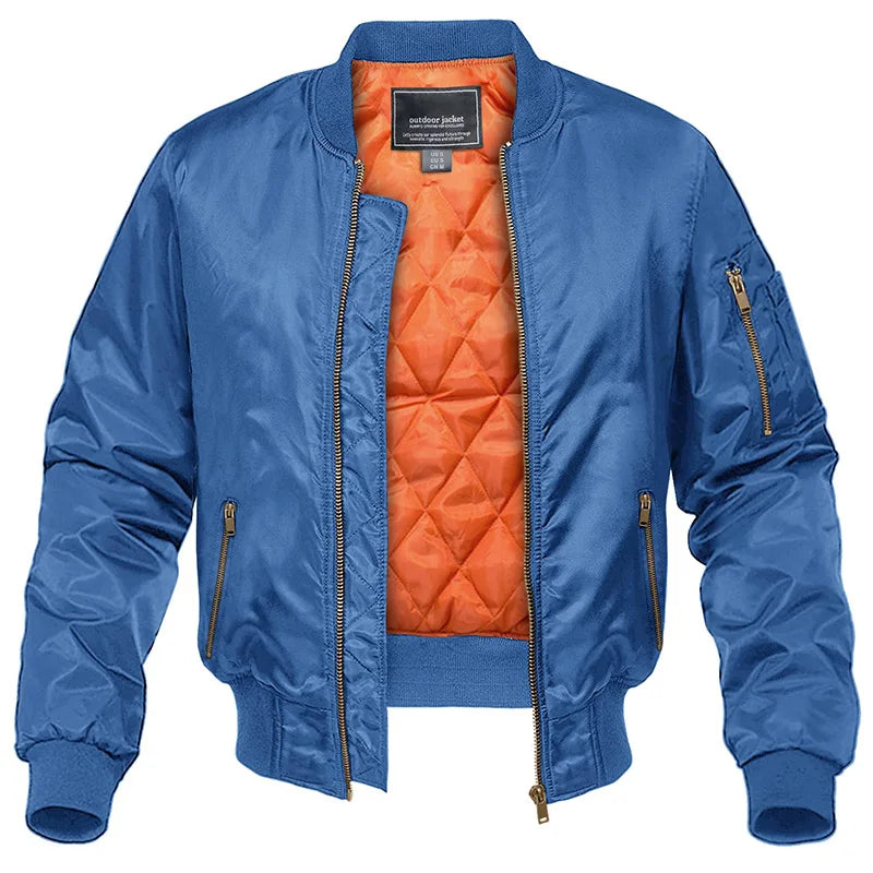 Padded Bomber Jacket for Men with Lined Zip Pockets