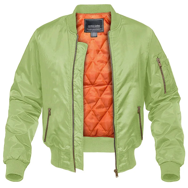 Padded Bomber Jacket for Men with Lined Zip Pockets
