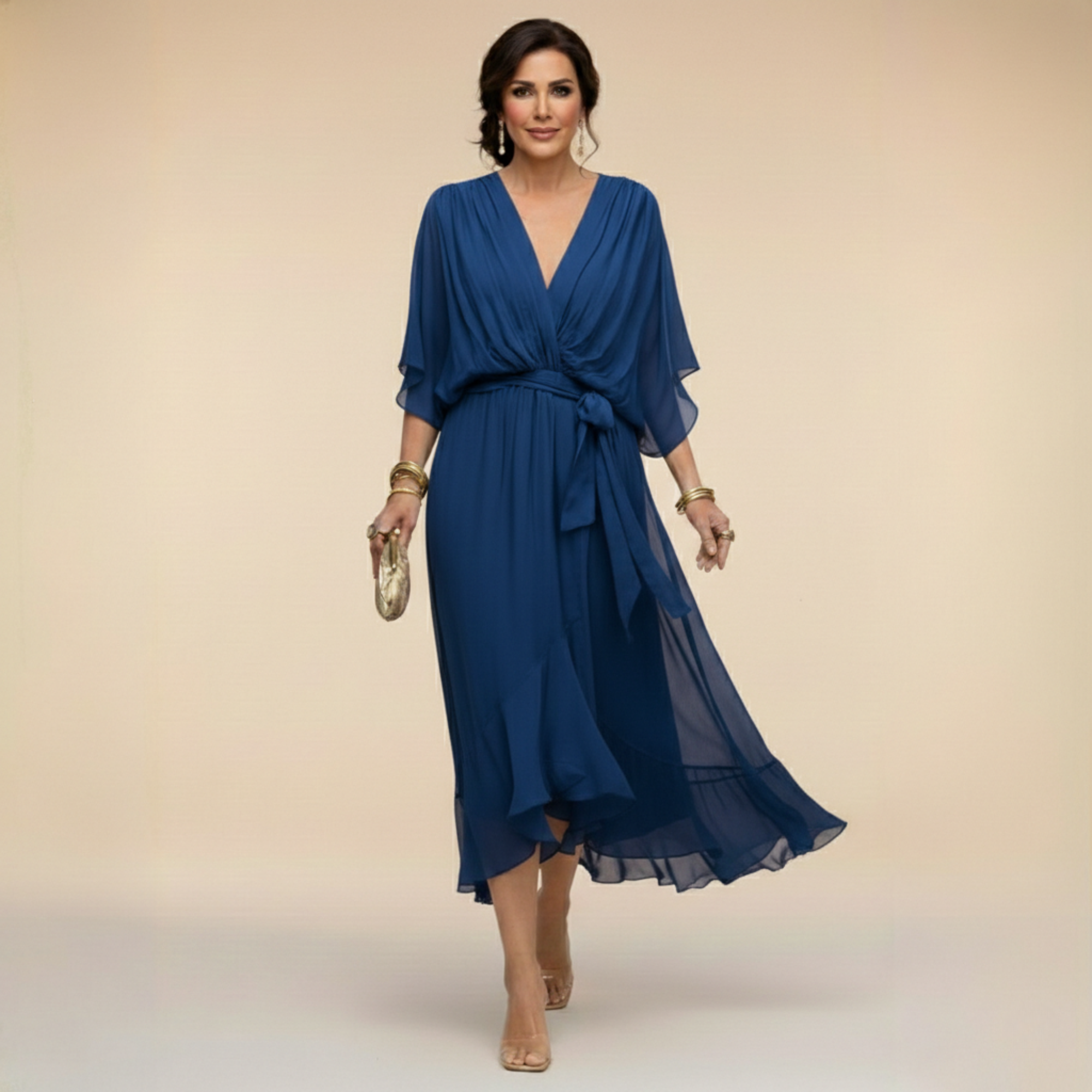 Women's draped wrap midi dress