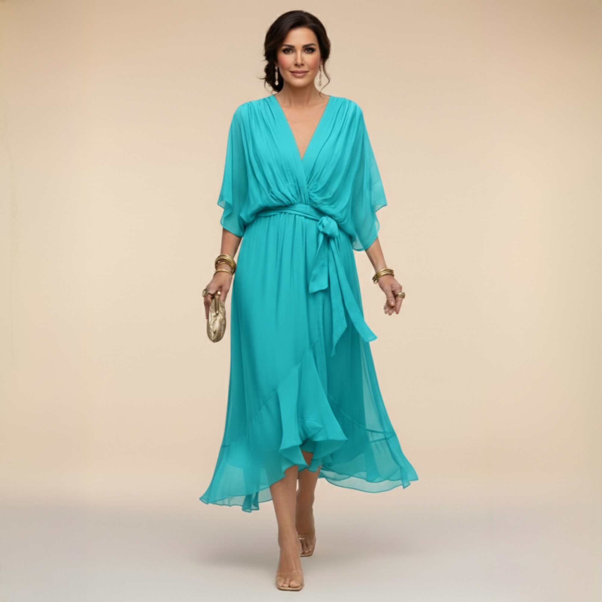 Women's draped wrap midi dress