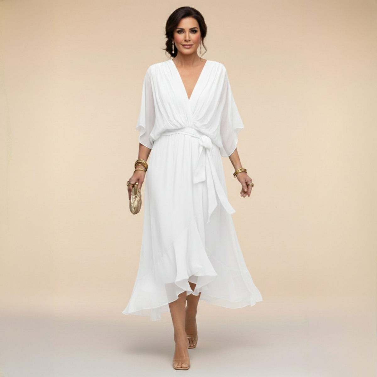 Women's draped wrap midi dress