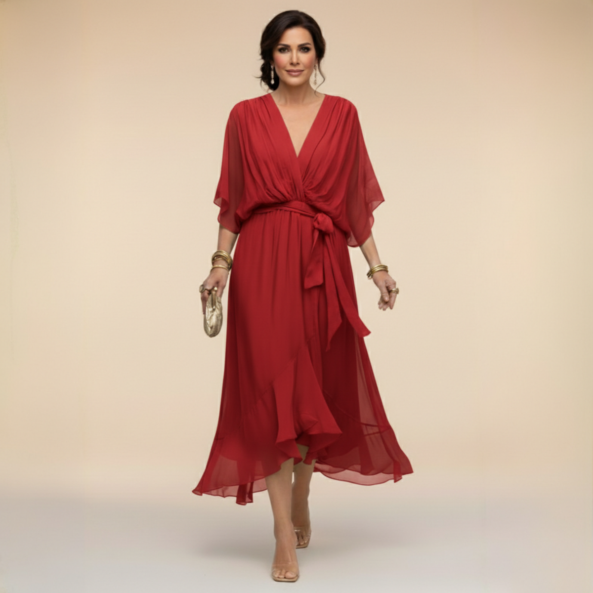 Women's draped wrap midi dress