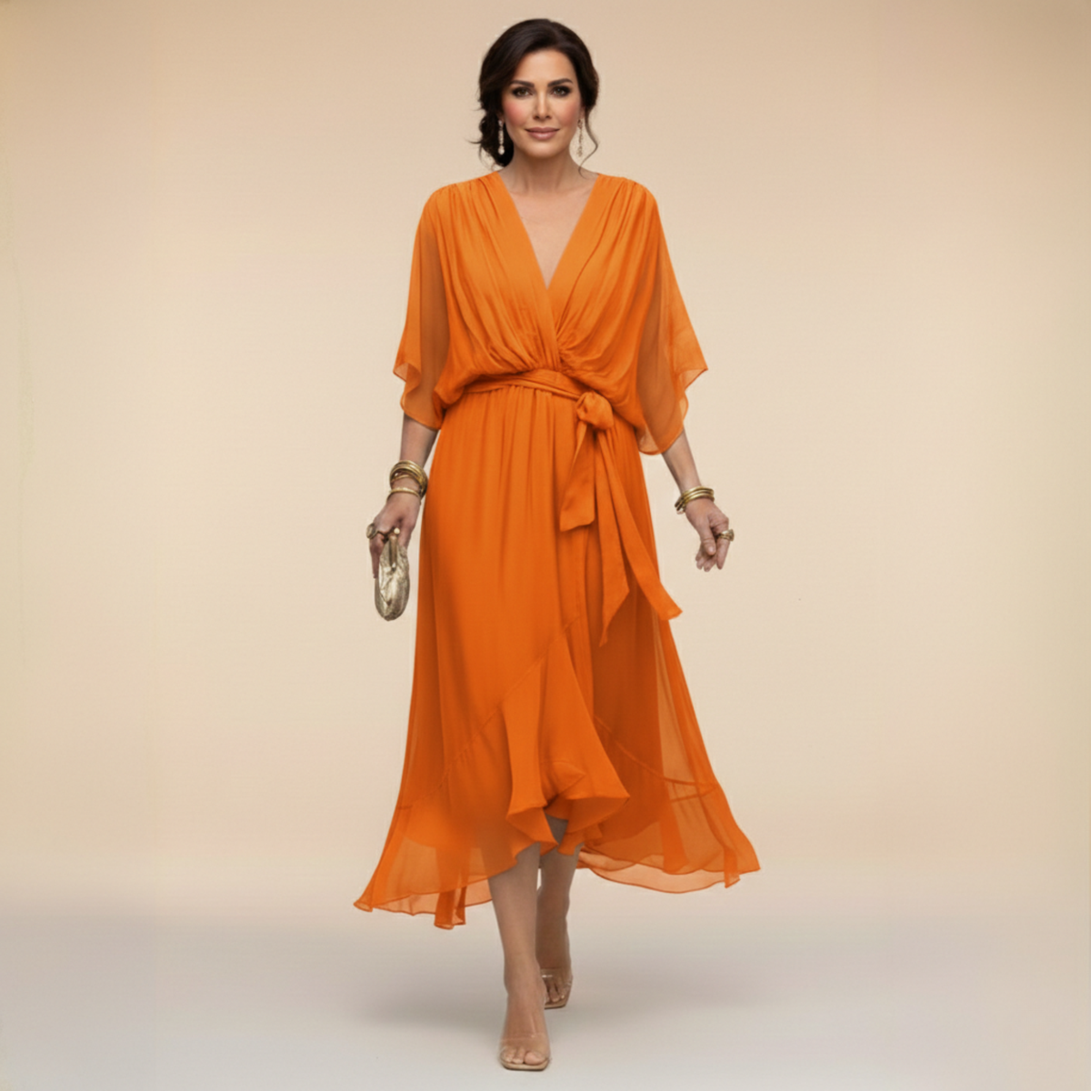 Women's draped wrap midi dress