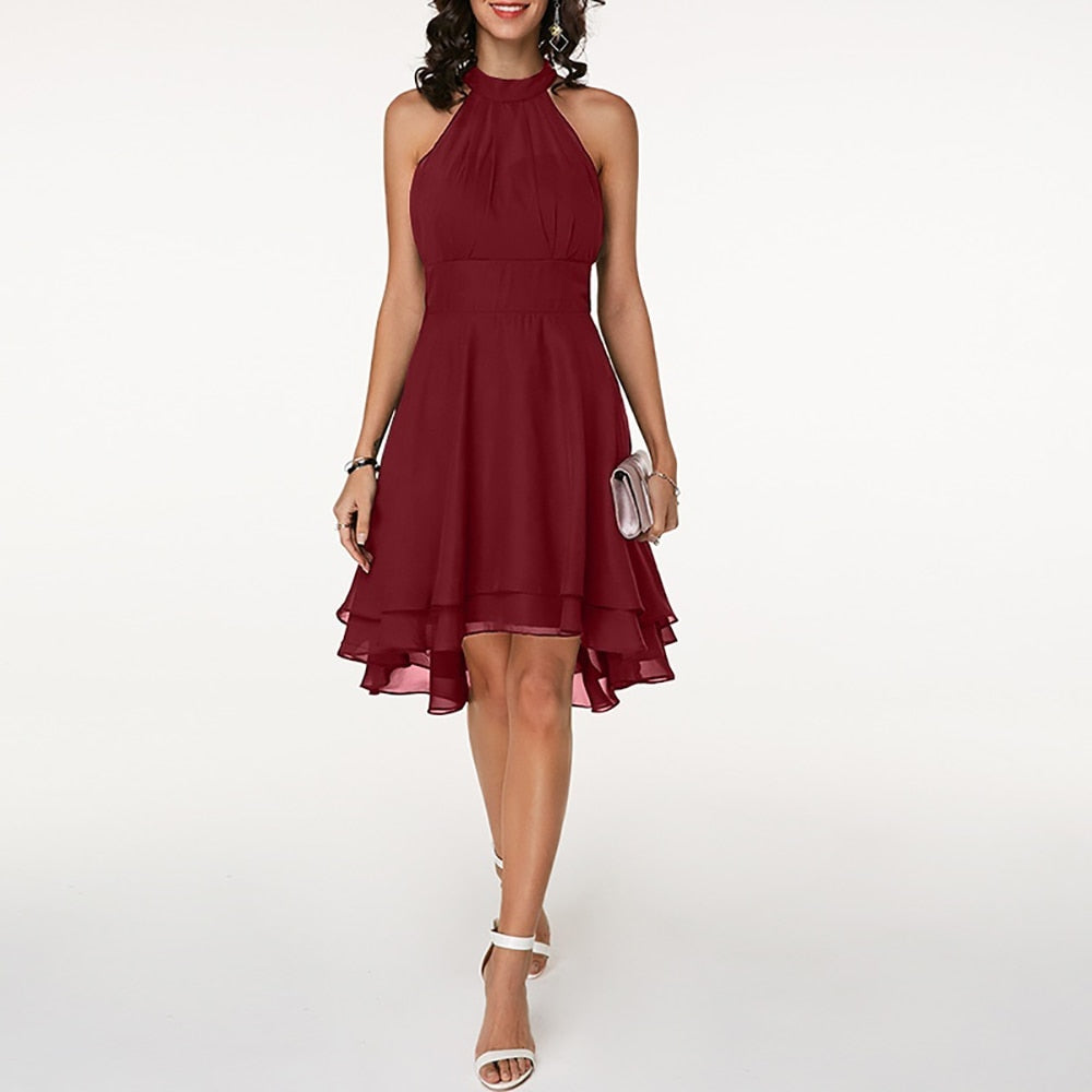 Women's halter midi dress with ruffle detailing