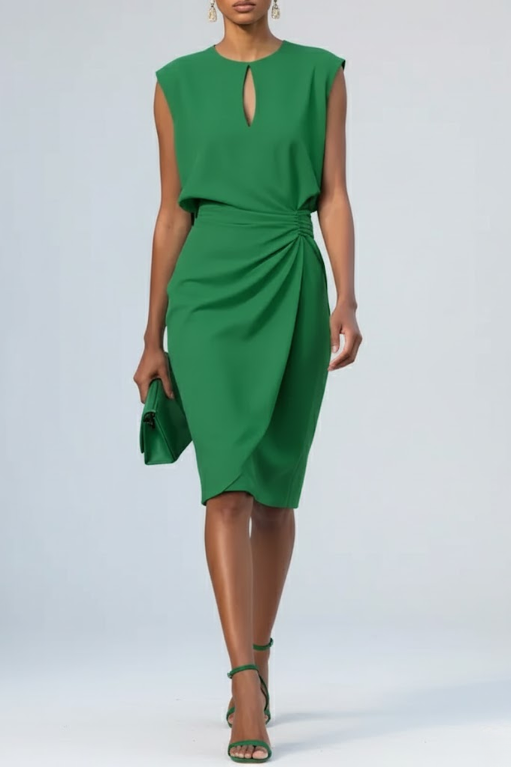 Women's Midi Cocktail Dress with Keyhole Neckline