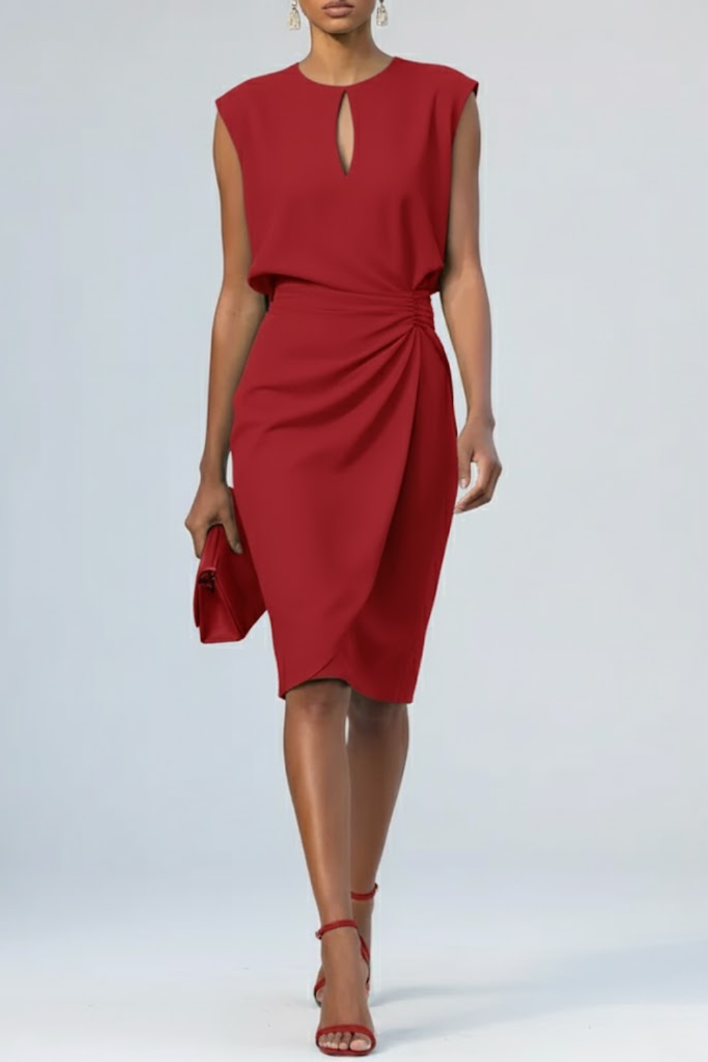 Women's Midi Cocktail Dress with Keyhole Neckline