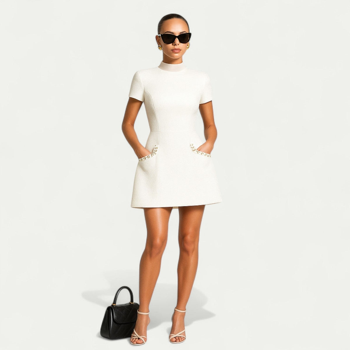 Women's Mini Dress with Pearl Trim