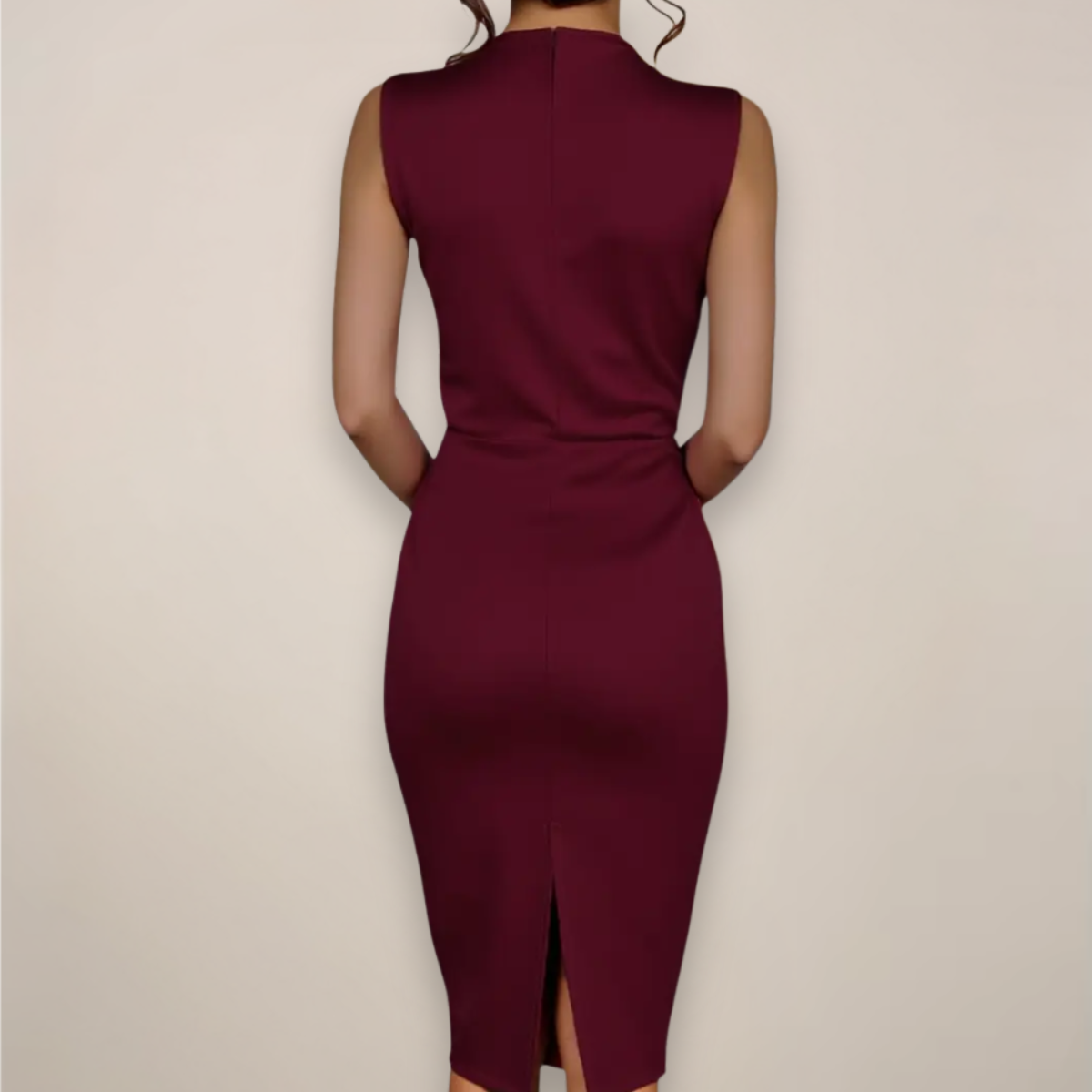 Women's Sheath Midi Dress with V-Neck Wrap Front