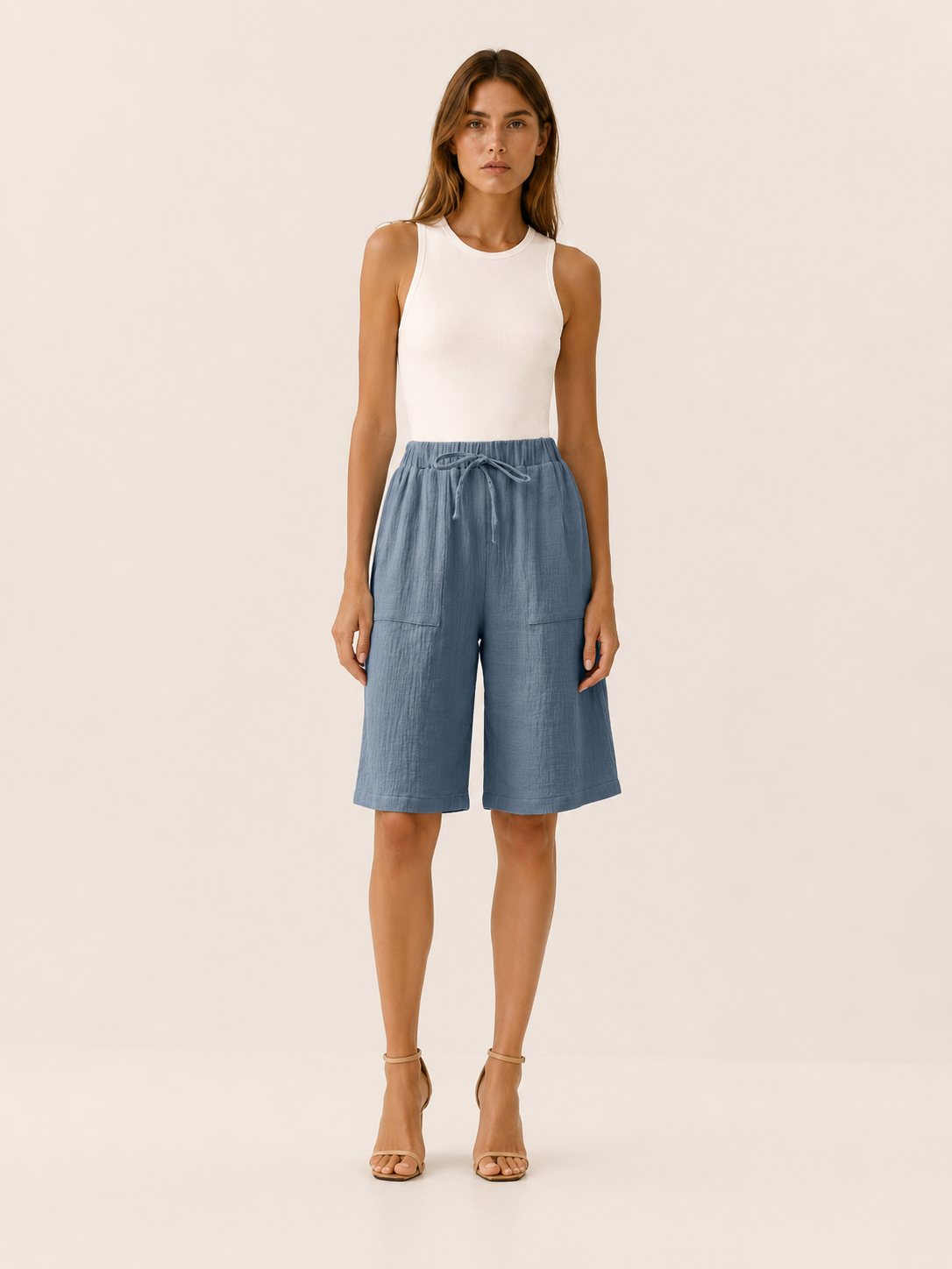 Women's Cotton Shorts Wide Leg Fit Drawstring Waist