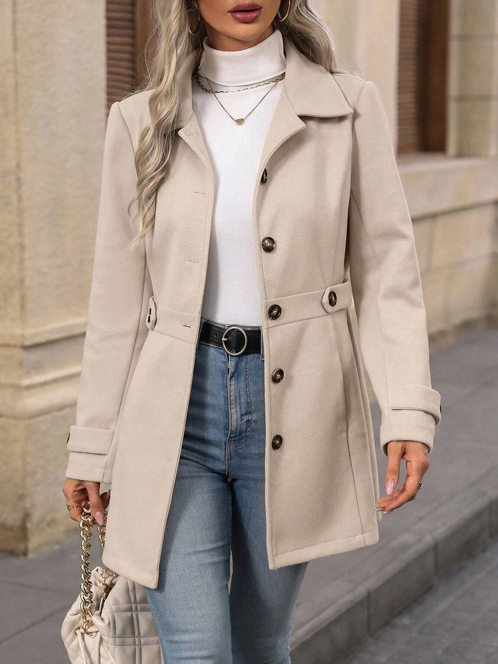 Autumn Ladies Trench Coat Belted Tailored Mid-Season