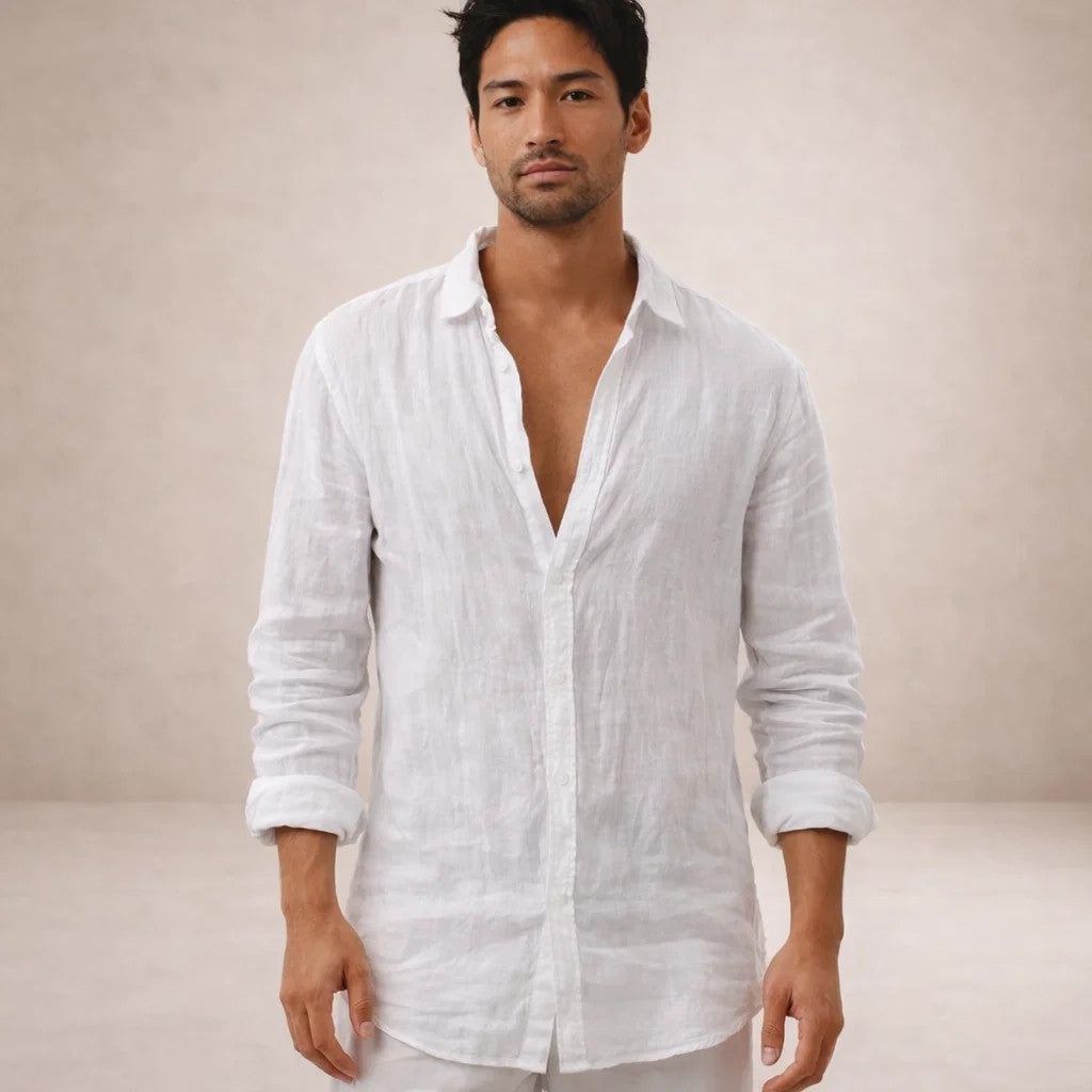 Men's Linen Shirt, Regular Fit Open Collar