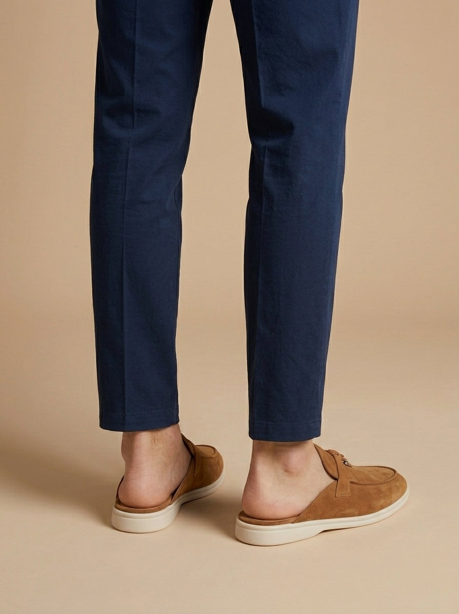 Men's Suede Mule Loafers Metal Bar Detail Slip On Shoes