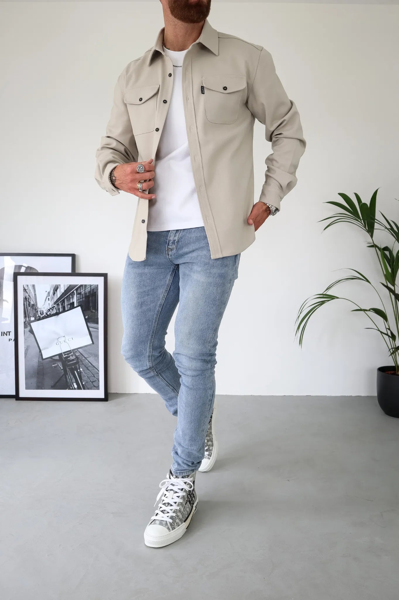 Men's Overshirt Jacket with Chest Pockets for Spring and Autumn Casual Lightweight